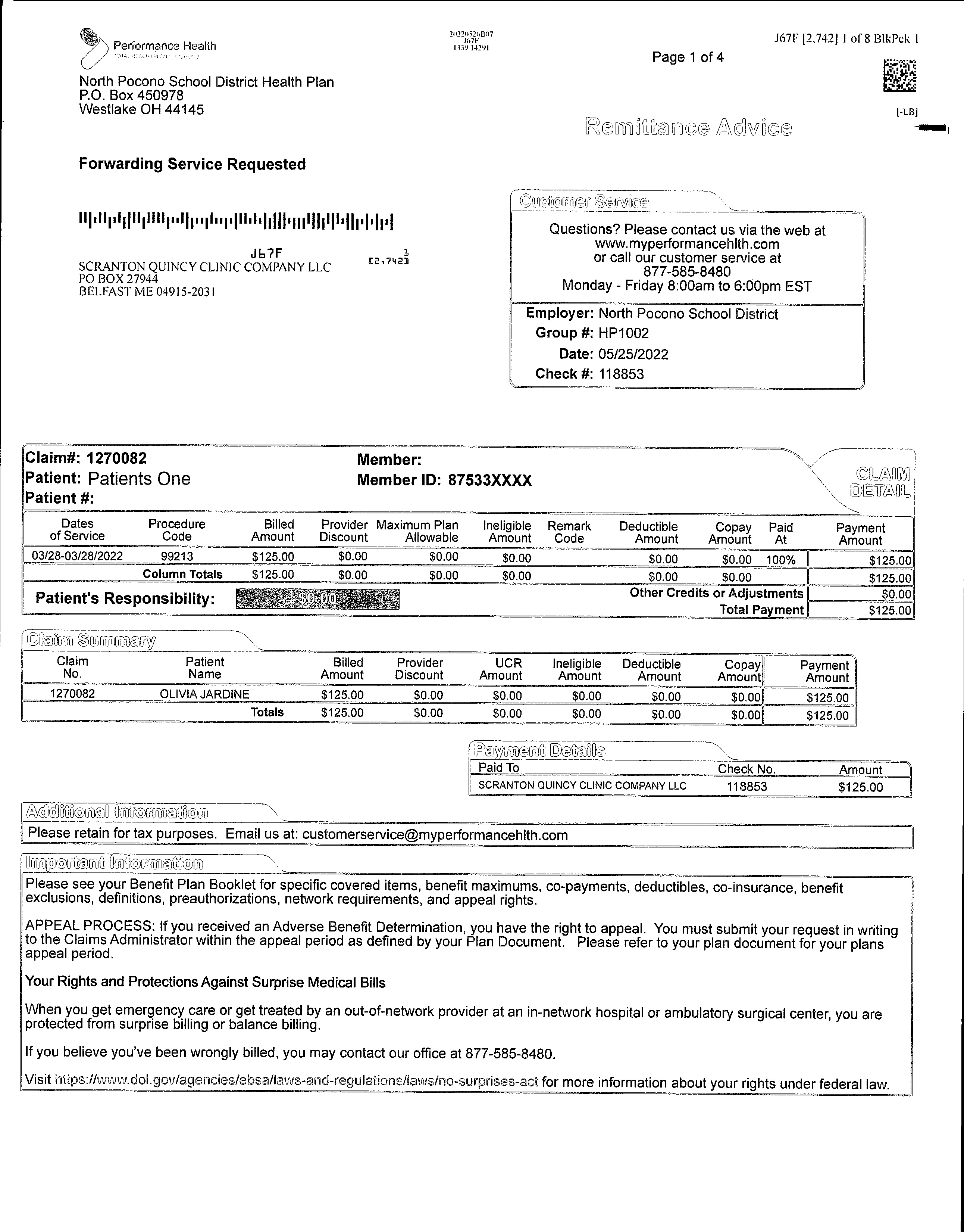 Explanation of Benefits